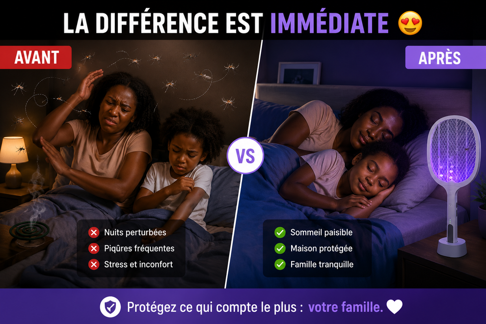 "NUITS PAISIBLES™ – La Raquette Électrique Rechargeable Qui Élimine Instantanément les Moustiques"