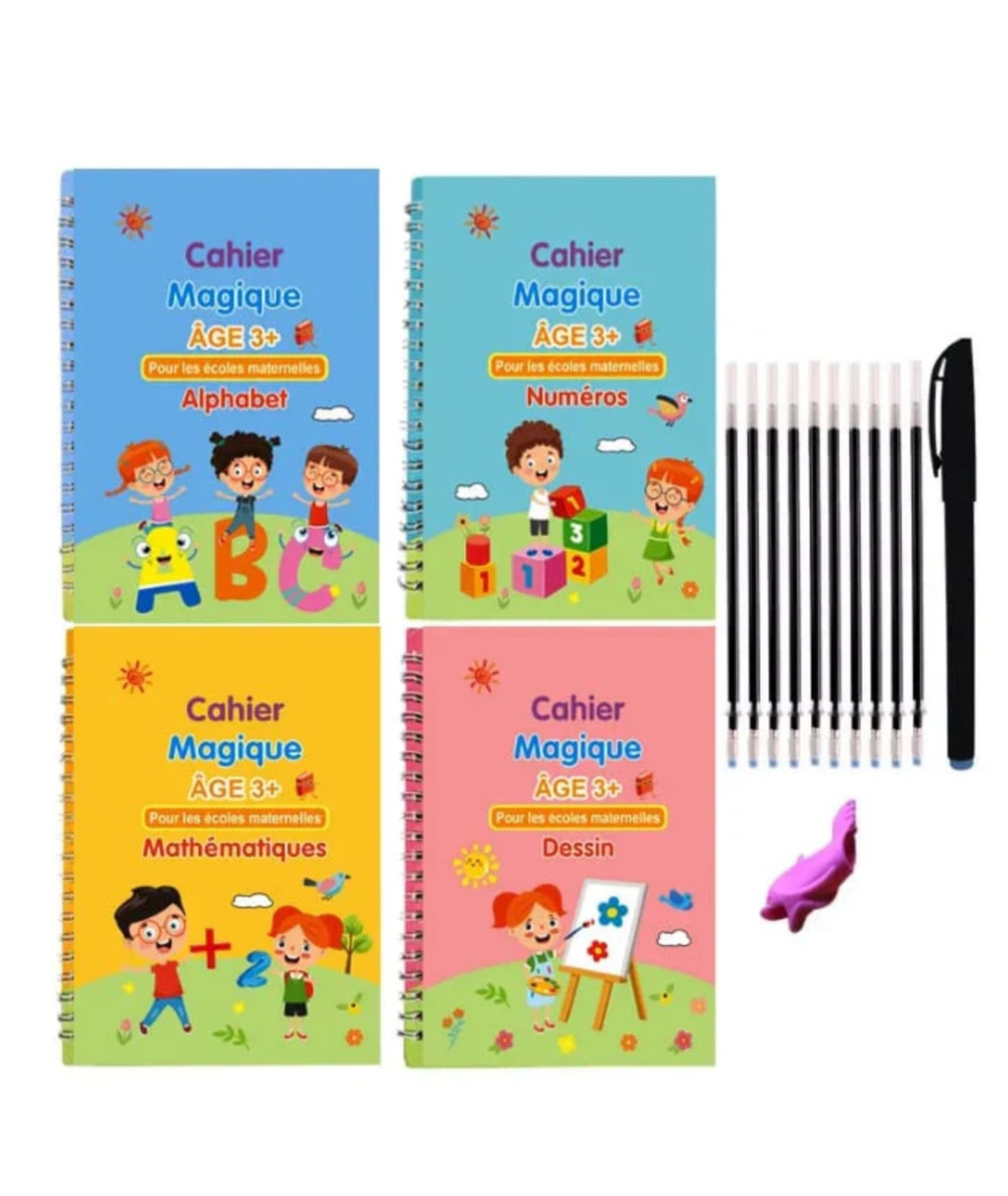 Académie des Petits Génies™ Coffret Premium de 4 Cahiers Réutilisables pour l'Éveil et la Réussite Scolaire
